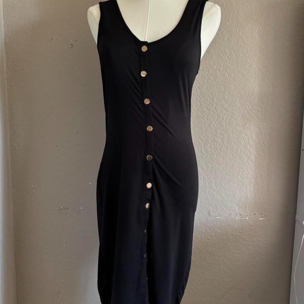 Black dress with gold buttons